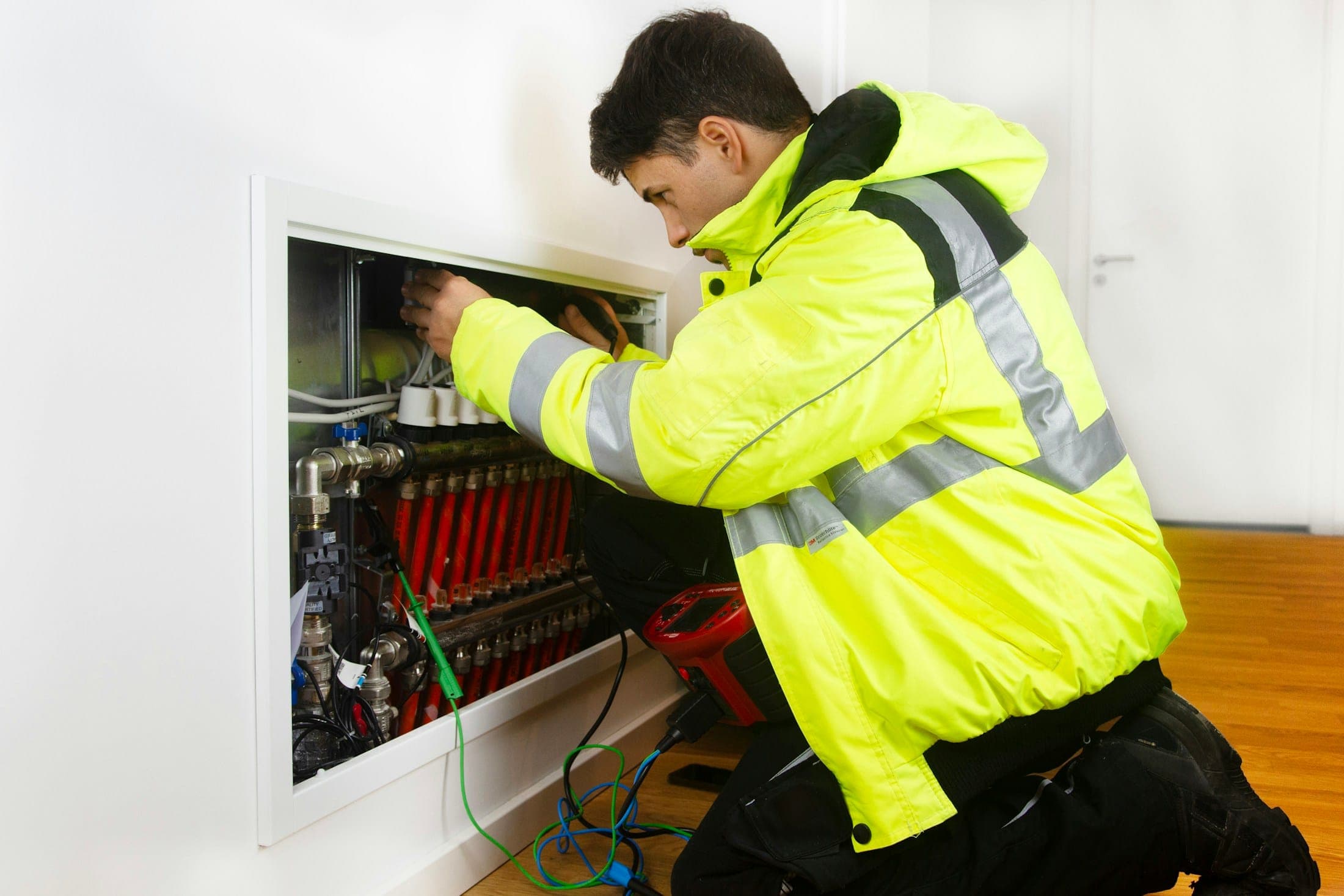 Électricien intervenant sur un tableau électrique